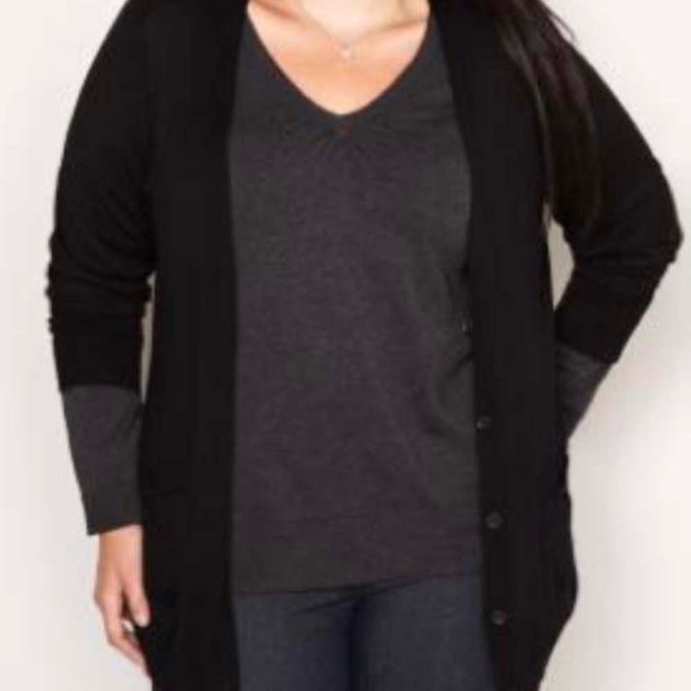 CARDIGAN, BLACK, SIZE 4X, VEE NECK, FRONT BUTTONS, POCKETS, ADDITION ELLE, TAG